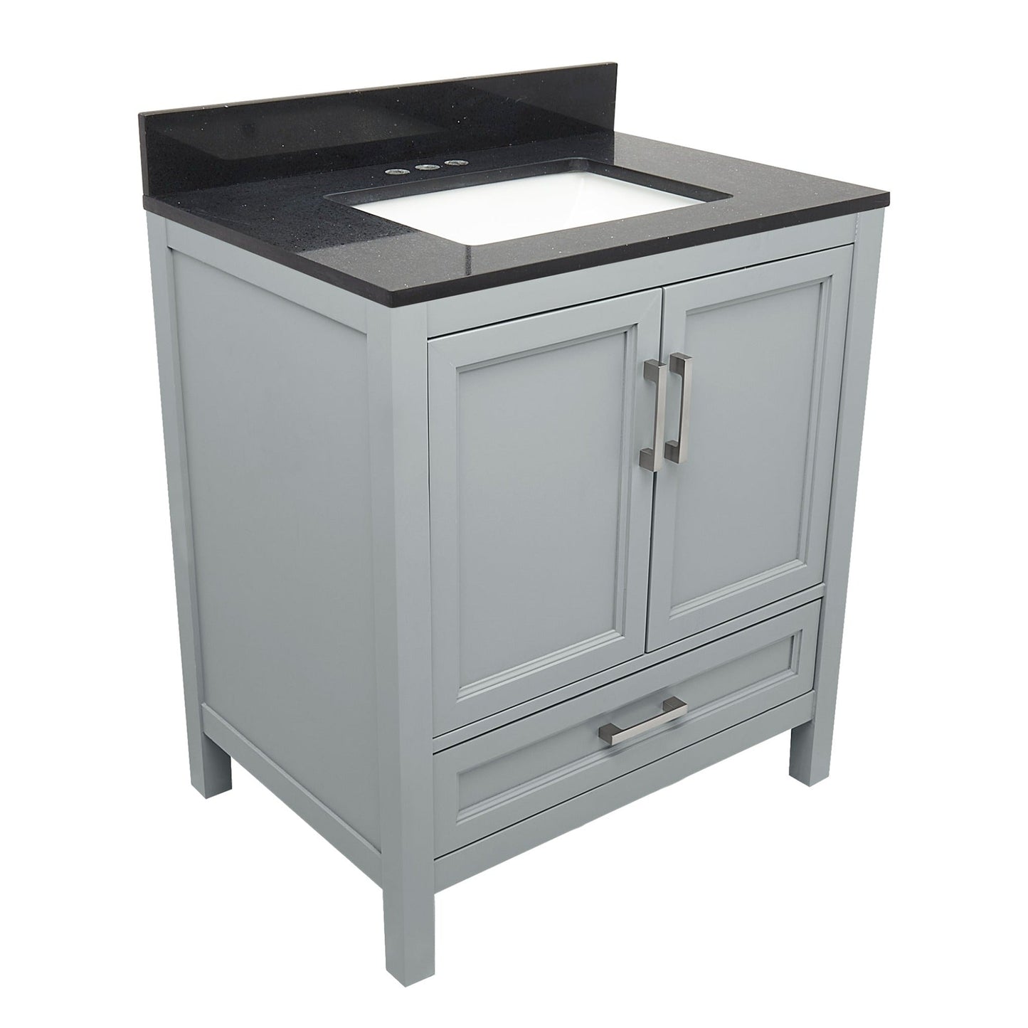 Ella’s Bubbles Nevado 31" Gray Bathroom Vanity With Galaxy Black Quartz Stone Top With Backsplash and Sink