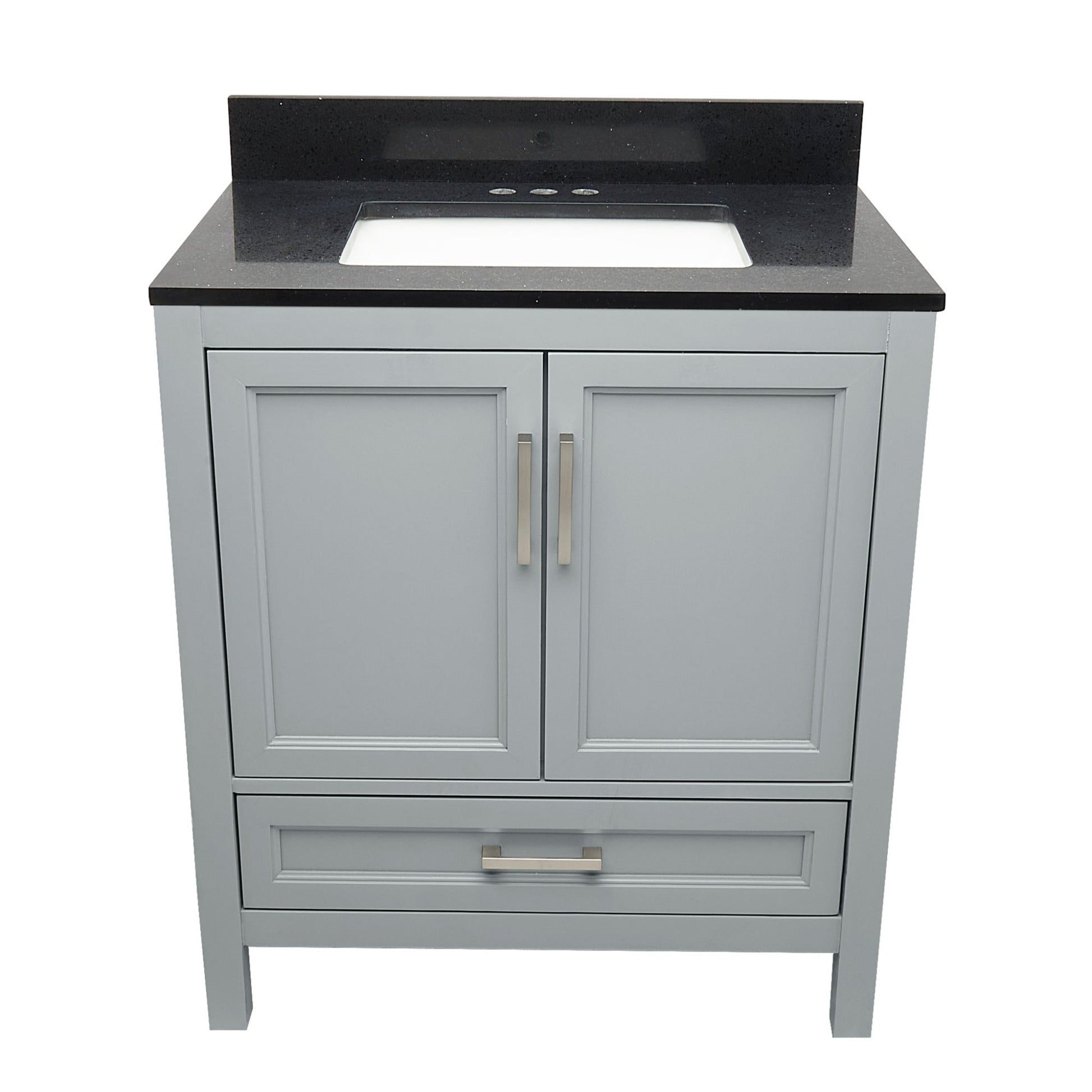 Ella’s Bubbles Nevado 31" Gray Bathroom Vanity With Galaxy Black Quartz Stone Top With Backsplash and Sink