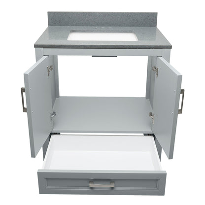 Ella’s Bubbles Nevado 31" Gray Bathroom Vanity With Galaxy Gray Quartz Stone Top With Backsplash and Sink