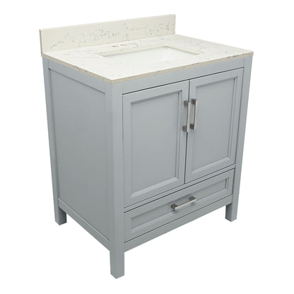 Ella’s Bubbles Nevado 31" Gray Bathroom Vanity With Lyra White Quartz Stone Top With Backsplash and Sink