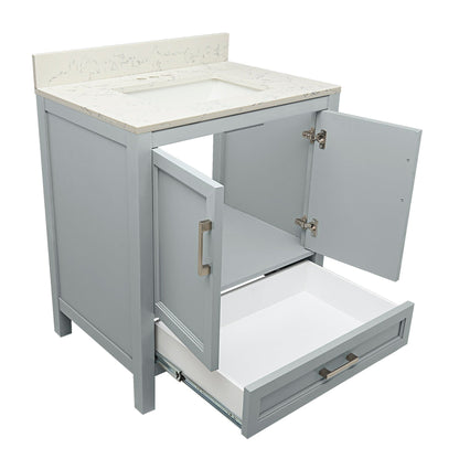 Ella’s Bubbles Nevado 31" Gray Bathroom Vanity With Lyra White Quartz Stone Top With Backsplash and Sink