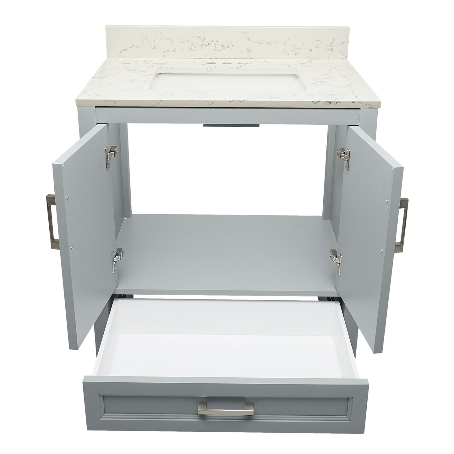 Ella’s Bubbles Nevado 31" Gray Bathroom Vanity With Lyra White Quartz Stone Top With Backsplash and Sink