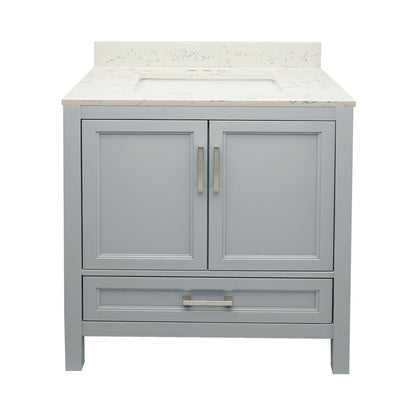 Ella’s Bubbles Nevado 31" Gray Bathroom Vanity With Lyra White Quartz Stone Top With Backsplash and Sink