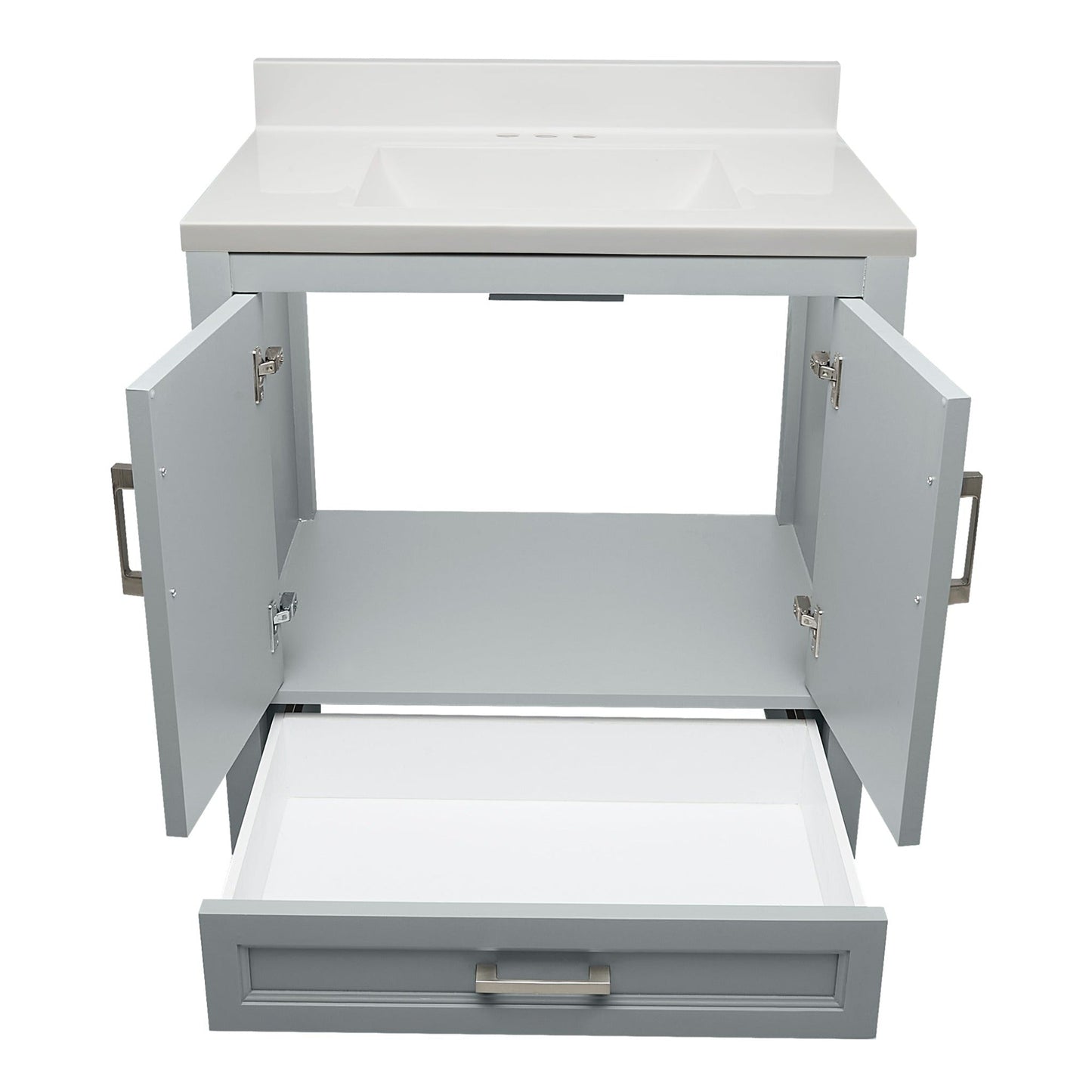 Ella’s Bubbles Nevado 31" Gray Bathroom Vanity With White Cultured Marble Top With White Backsplash and Sink