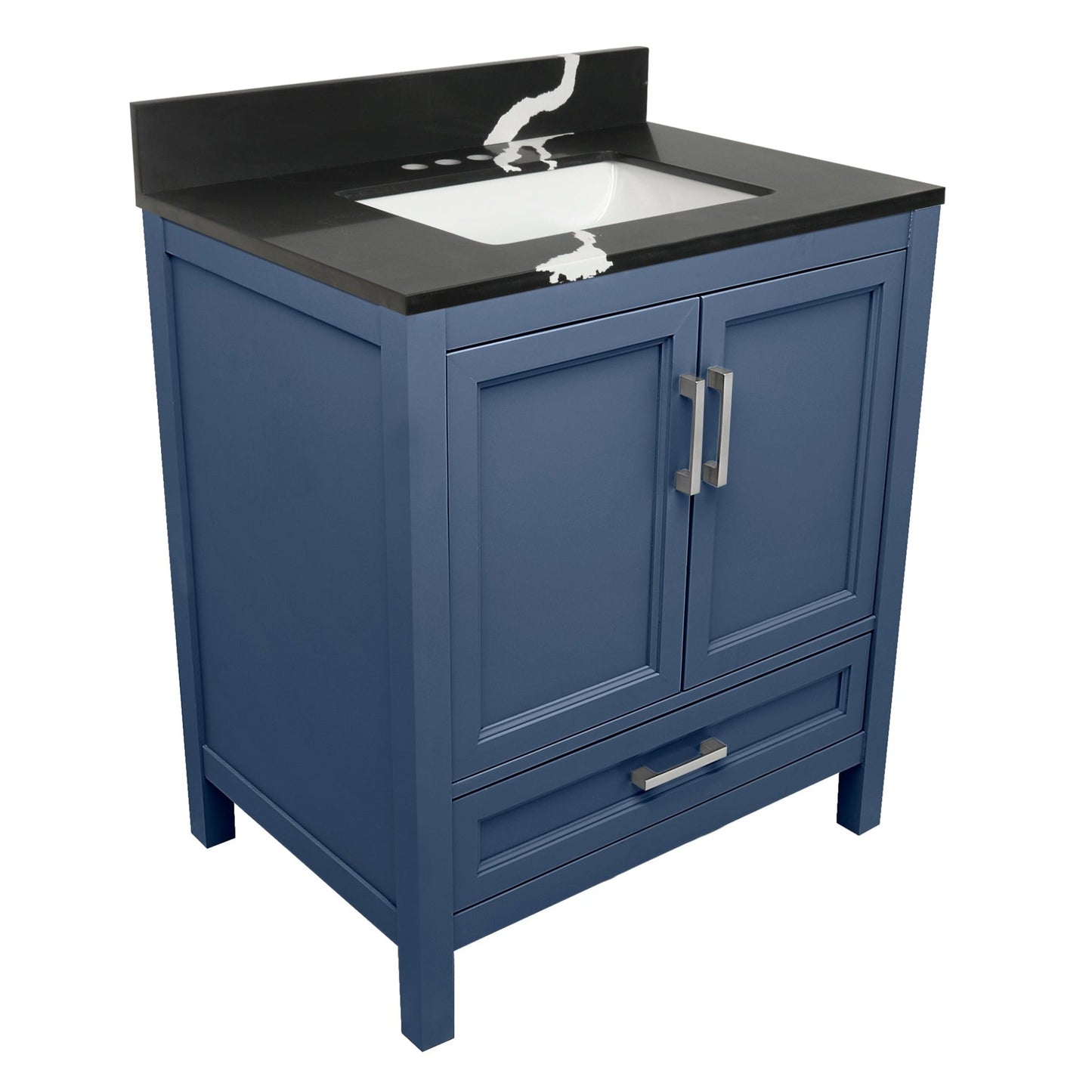 Ella’s Bubbles Nevado 31" Navy Blue Bathroom Vanity With Calacatta Black Quartz Stone Top With Backsplash and Sink