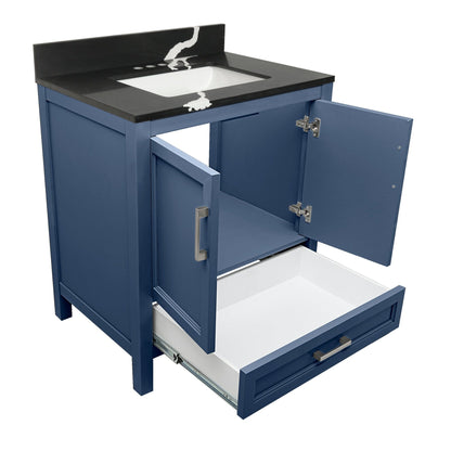 Ella’s Bubbles Nevado 31" Navy Blue Bathroom Vanity With Calacatta Black Quartz Stone Top With Backsplash and Sink