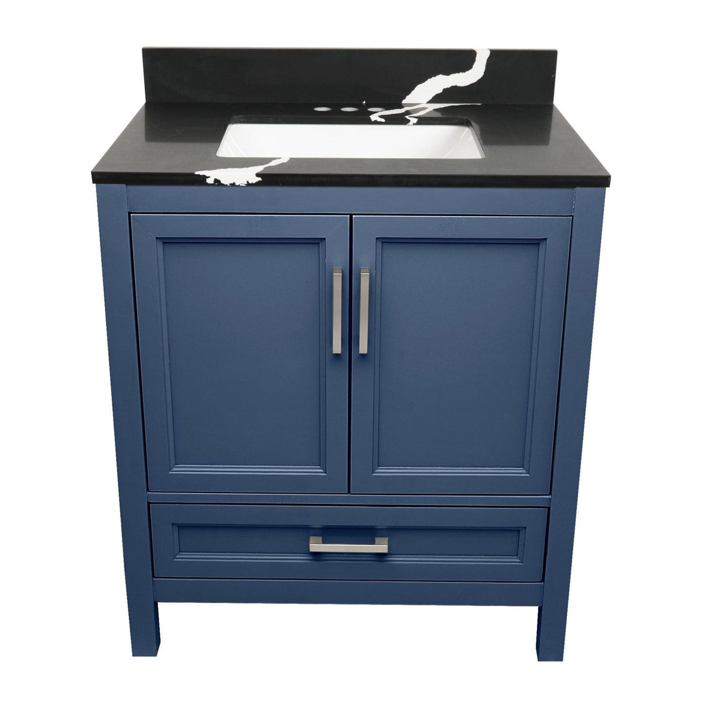 Ella’s Bubbles Nevado 31" Navy Blue Bathroom Vanity With Calacatta Black Quartz Stone Top With Backsplash and Sink