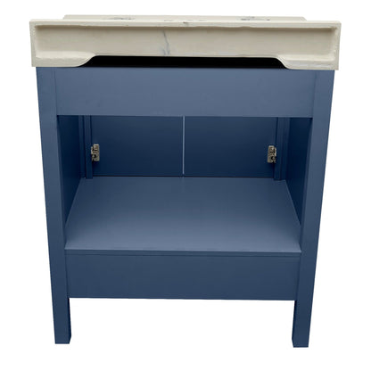 Ella’s Bubbles Nevado 31" Navy Blue Bathroom Vanity With Carrara White Cultured Marble Top With Backsplash and Sink