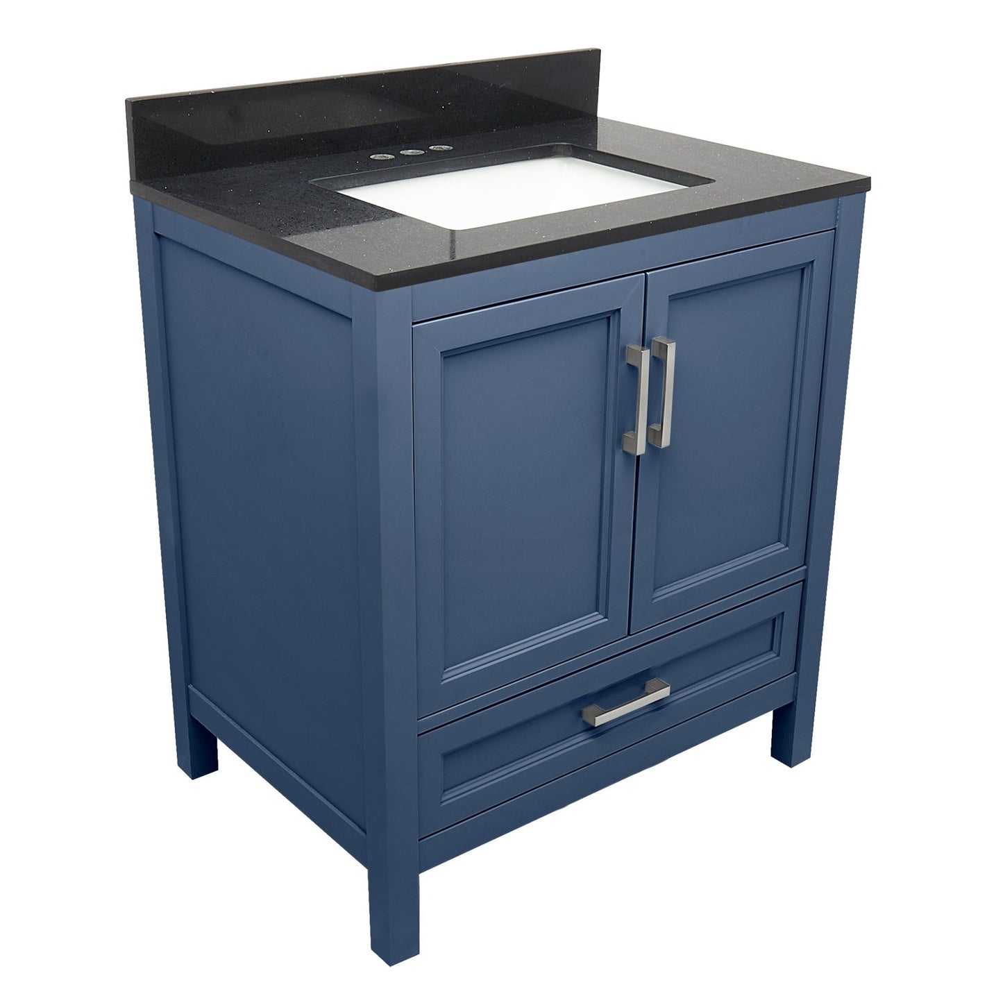 Ella’s Bubbles Nevado 31" Navy Blue Bathroom Vanity With Galaxy Black Quartz Stone Top With Backsplash and Sink