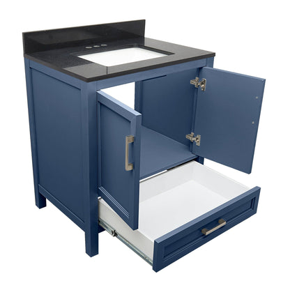 Ella’s Bubbles Nevado 31" Navy Blue Bathroom Vanity With Galaxy Black Quartz Stone Top With Backsplash and Sink