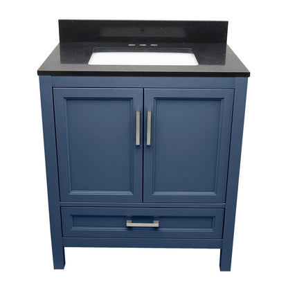 Ella’s Bubbles Nevado 31" Navy Blue Bathroom Vanity With Galaxy Black Quartz Stone Top With Backsplash and Sink