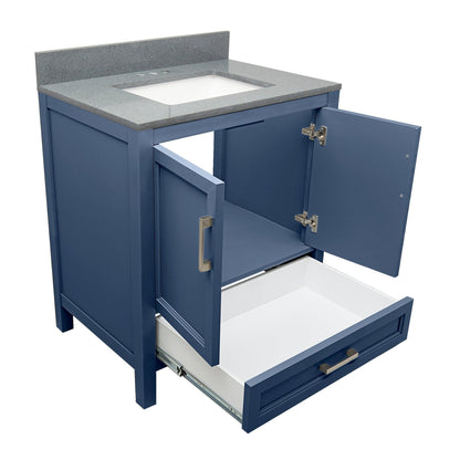 Ella’s Bubbles Nevado 31" Navy Blue Bathroom Vanity With Galaxy Gray Quartz Stone Top With Backsplash and Sink