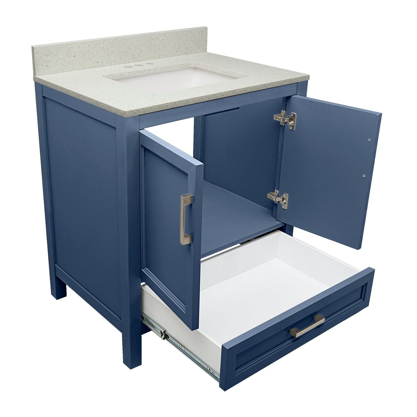 Ella’s Bubbles Nevado 31" Navy Blue Bathroom Vanity With Galaxy White Quartz Stone Top With Backsplash and Sink