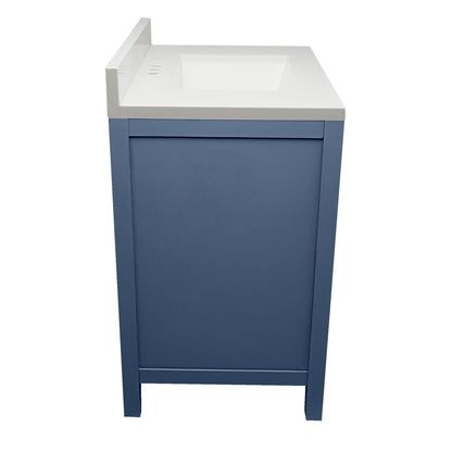 Ella’s Bubbles Nevado 31" Navy Blue Bathroom Vanity With White Cultured Marble Top With White Backsplash and Sink