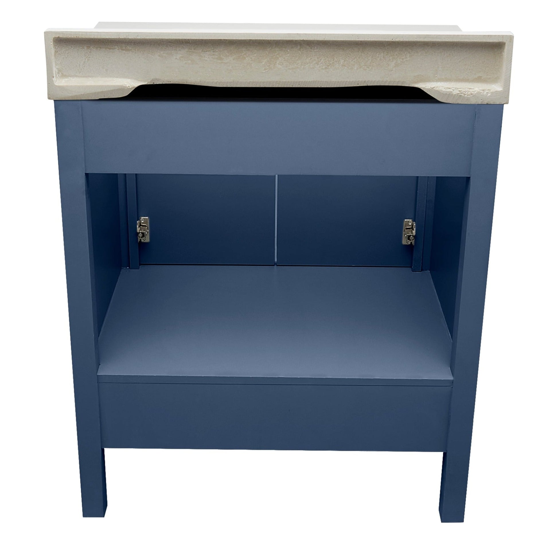 Ella’s Bubbles Nevado 31" Navy Blue Bathroom Vanity With White Cultured Marble Top With White Backsplash and Sink