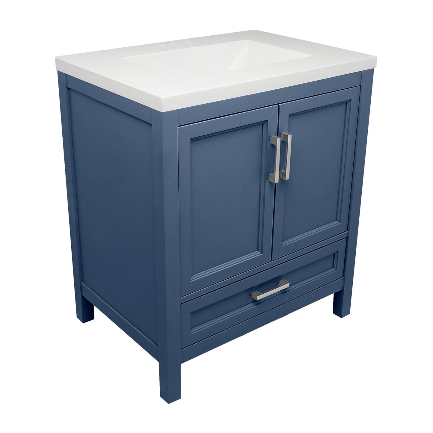 Ella’s Bubbles Nevado 31" Navy Blue Bathroom Vanity With White Cultured Marble Top and Sink