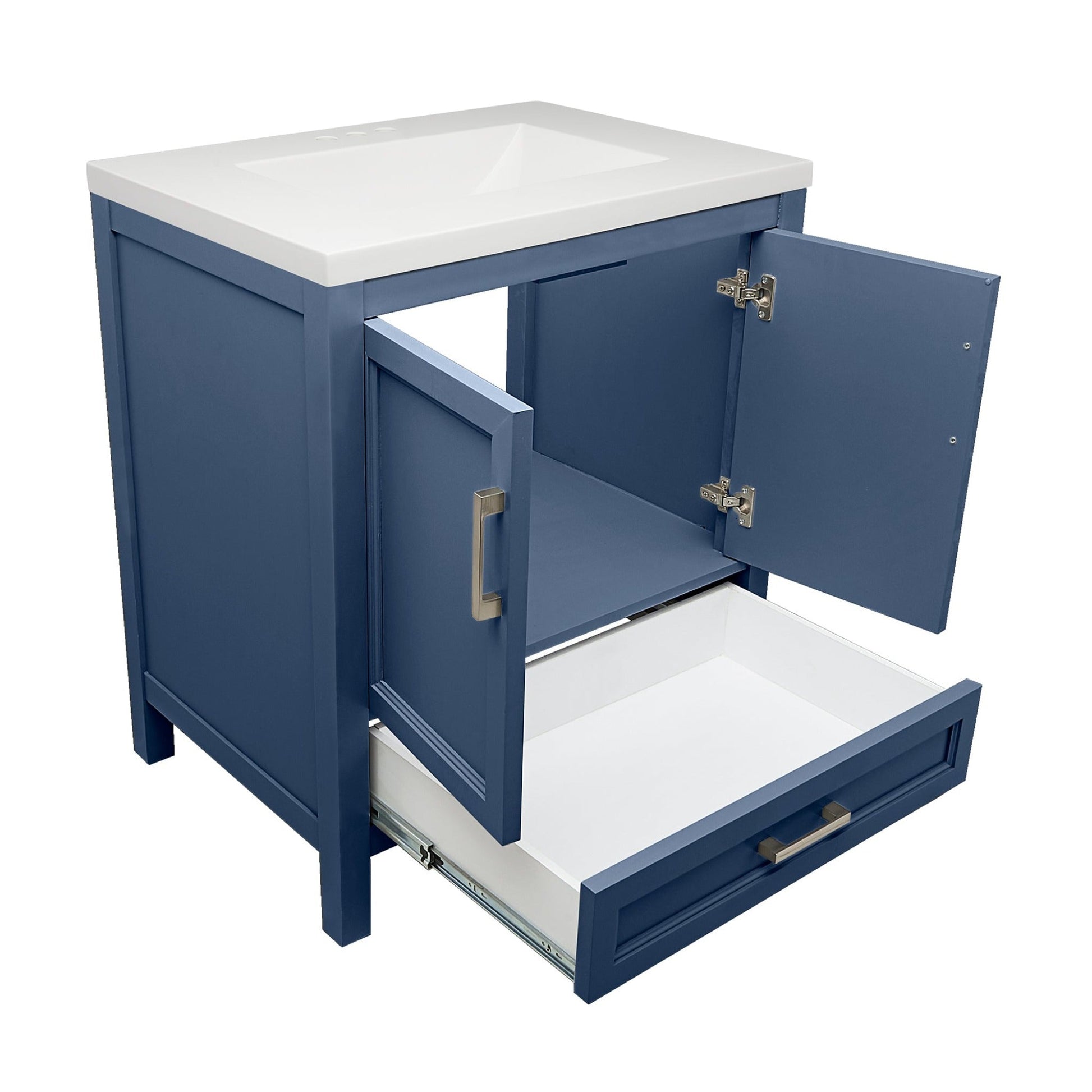 Ella’s Bubbles Nevado 31" Navy Blue Bathroom Vanity With White Cultured Marble Top and Sink