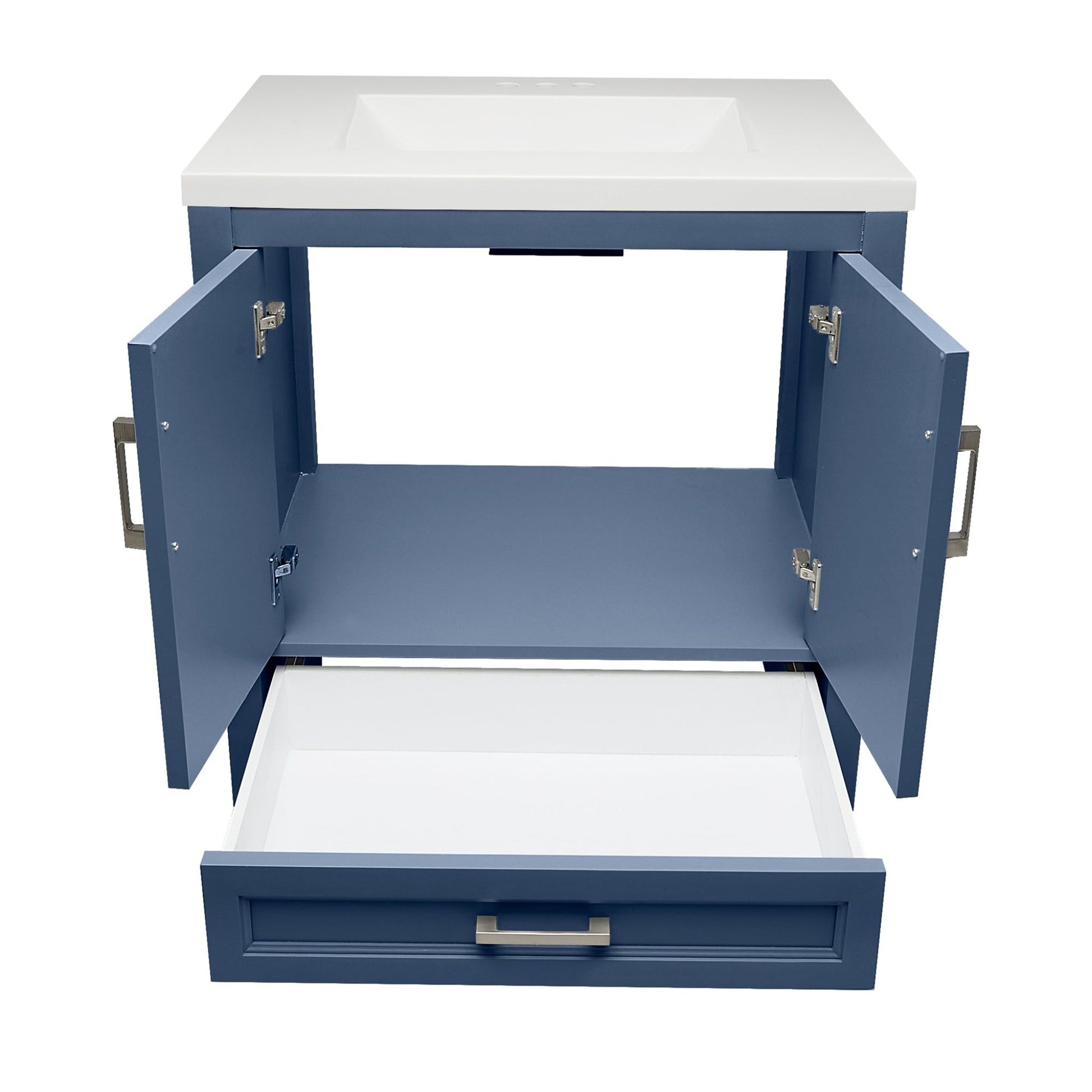Ella’s Bubbles Nevado 31" Navy Blue Bathroom Vanity With White Cultured Marble Top and Sink