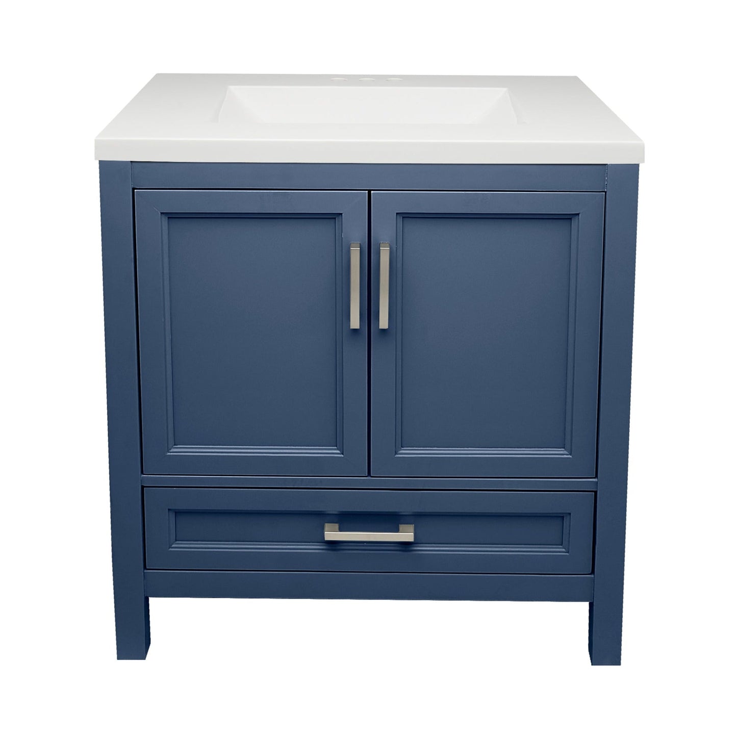 Ella’s Bubbles Nevado 31" Navy Blue Bathroom Vanity With White Cultured Marble Top and Sink