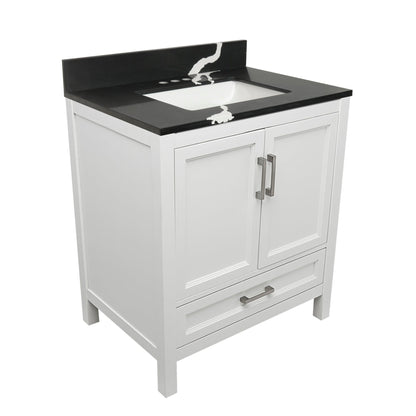 Ella’s Bubbles Nevado 31" White Bathroom Vanity With Calacatta Black Quartz Stone Top With Backsplash and Sink