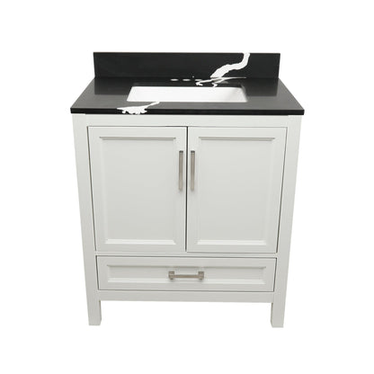 Ella’s Bubbles Nevado 31" White Bathroom Vanity With Calacatta Black Quartz Stone Top With Backsplash and Sink