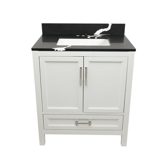 Ella’s Bubbles Nevado 31" White Bathroom Vanity With Calacatta Black Quartz Stone Top With Backsplash and Sink