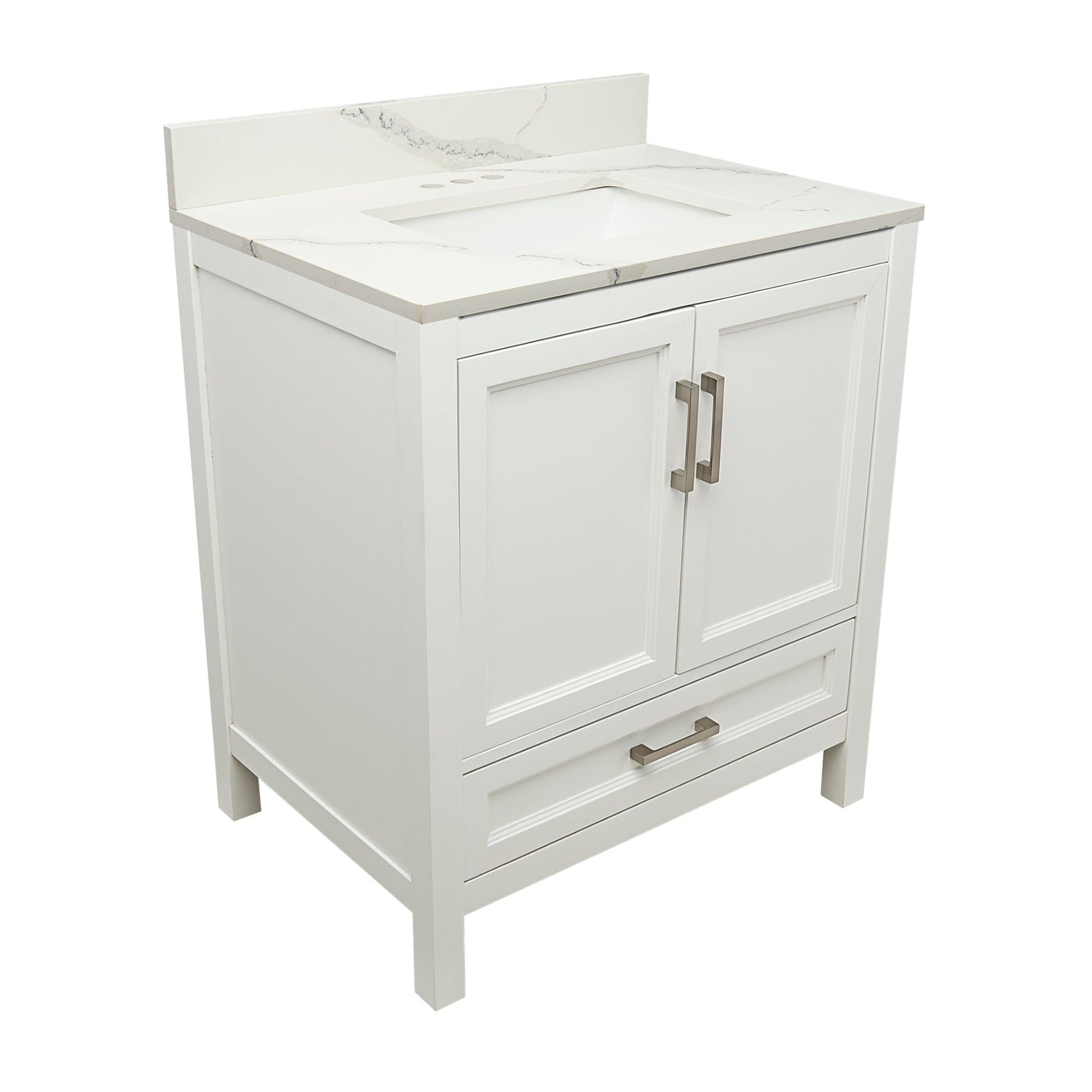 Ella’s Bubbles Nevado 31" White Bathroom Vanity With Calacatta White Quartz Stone Top With Backsplash and Sink