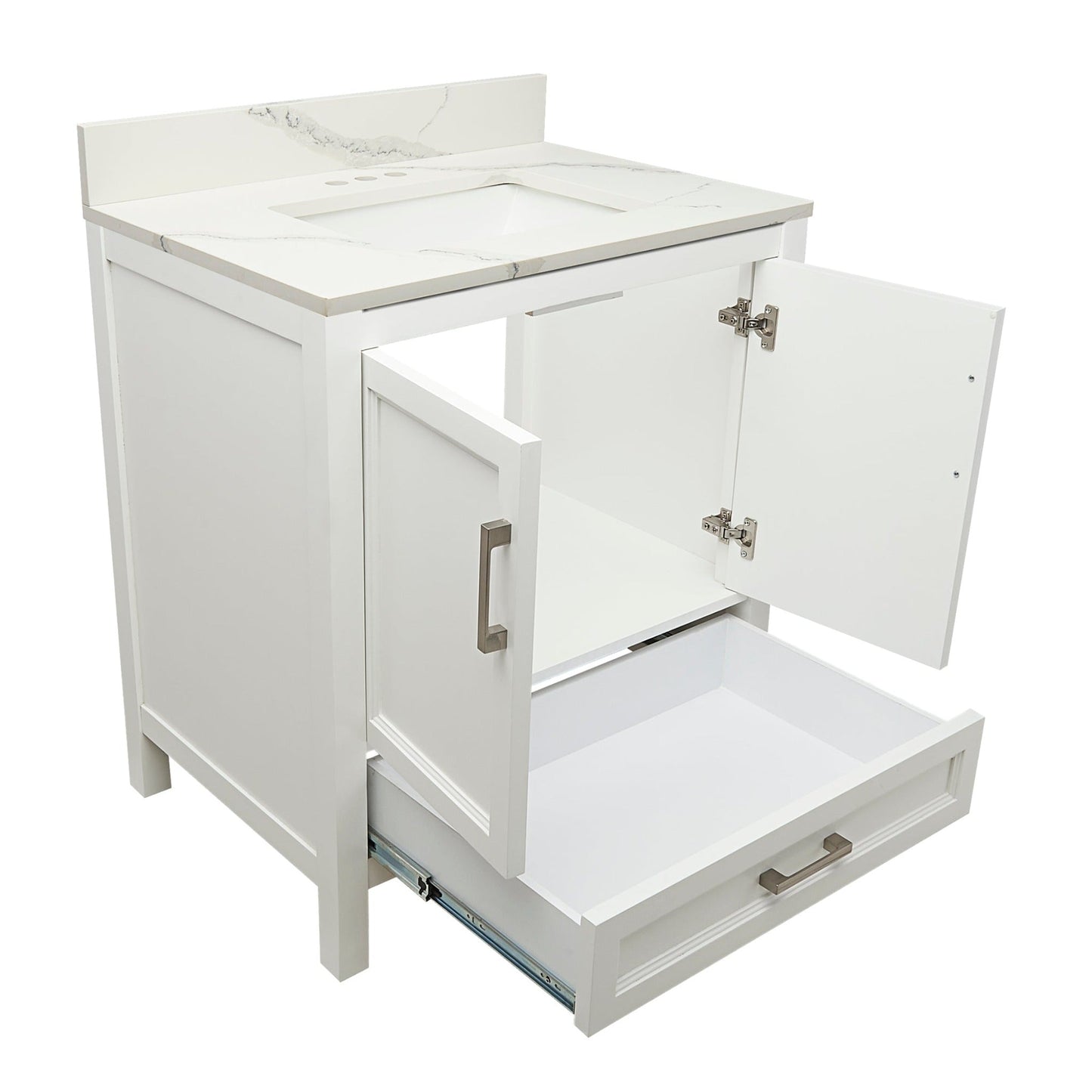 Ella’s Bubbles Nevado 31" White Bathroom Vanity With Calacatta White Quartz Stone Top With Backsplash and Sink