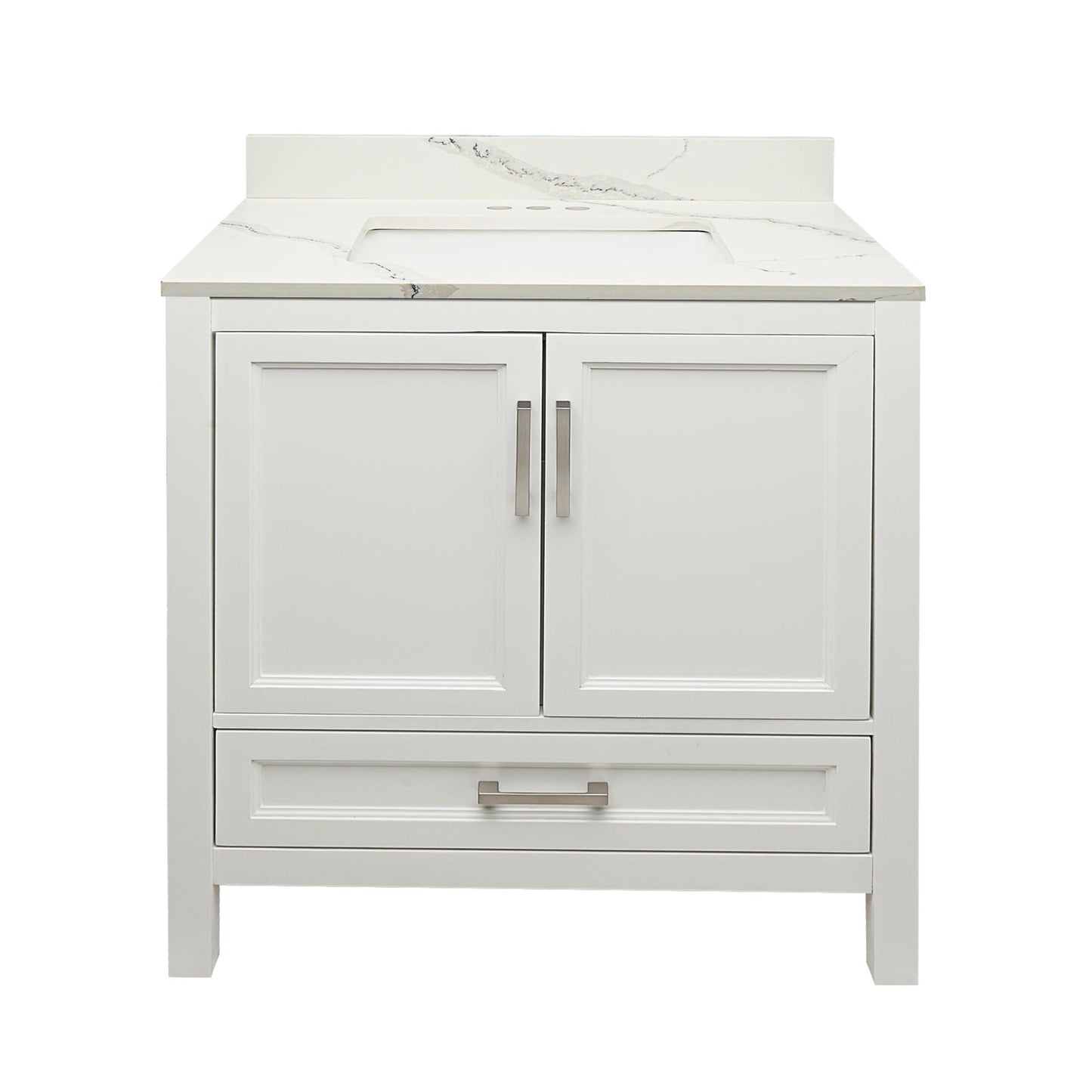 Ella’s Bubbles Nevado 31" White Bathroom Vanity With Calacatta White Quartz Stone Top With Backsplash and Sink