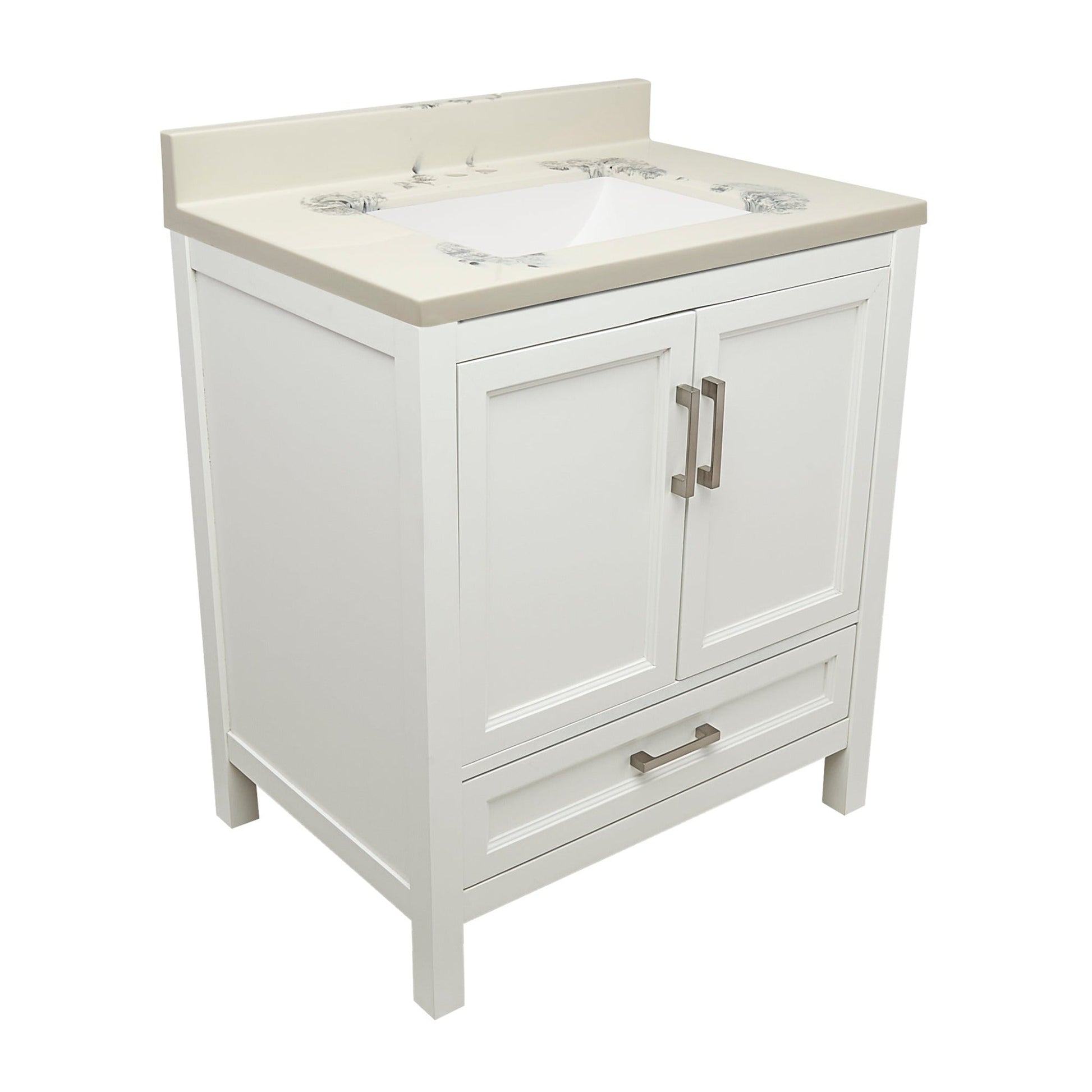 Ella’s Bubbles Nevado 31" White Bathroom Vanity With Carrara White Cultured Marble Top With Backsplash and Sink