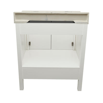 Ella’s Bubbles Nevado 31" White Bathroom Vanity With Carrara White Cultured Marble Top With Backsplash and Sink