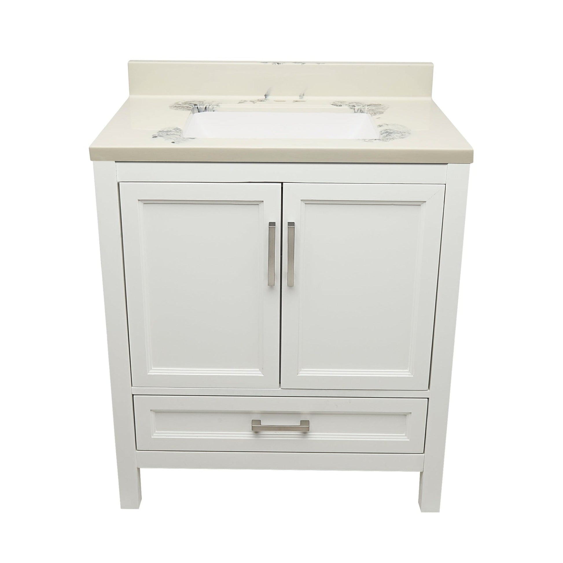 Ella’s Bubbles Nevado 31" White Bathroom Vanity With Carrara White Cultured Marble Top With Backsplash and Sink