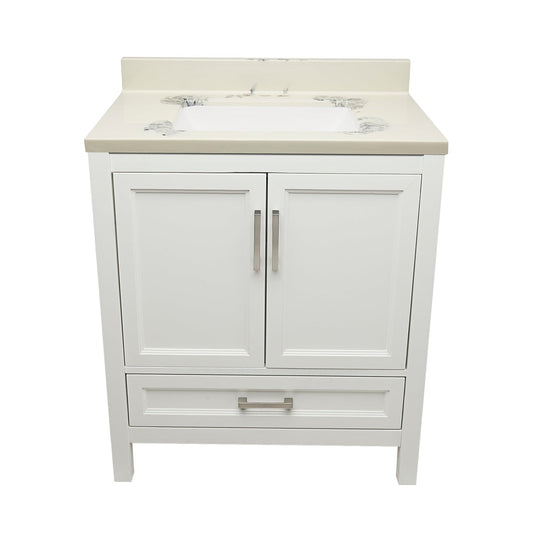 Ella’s Bubbles Nevado 31" White Bathroom Vanity With Carrara White Cultured Marble Top With Backsplash and Sink