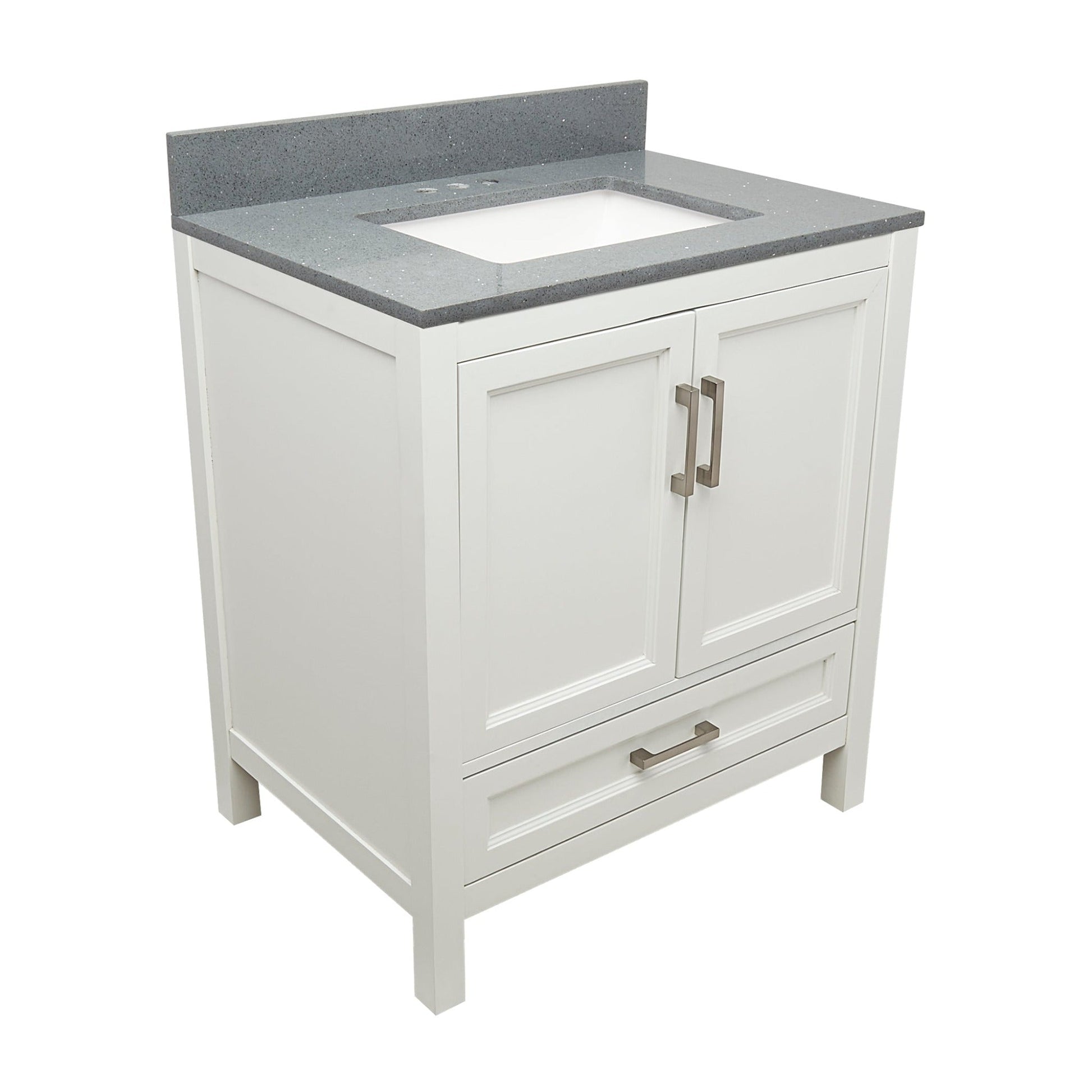 Ella’s Bubbles Nevado 31" White Bathroom Vanity With Galaxy Gray Quartz Stone Top With Backsplash and Sink