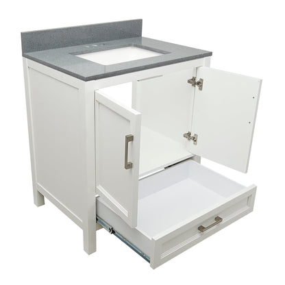 Ella’s Bubbles Nevado 31" White Bathroom Vanity With Galaxy Gray Quartz Stone Top With Backsplash and Sink