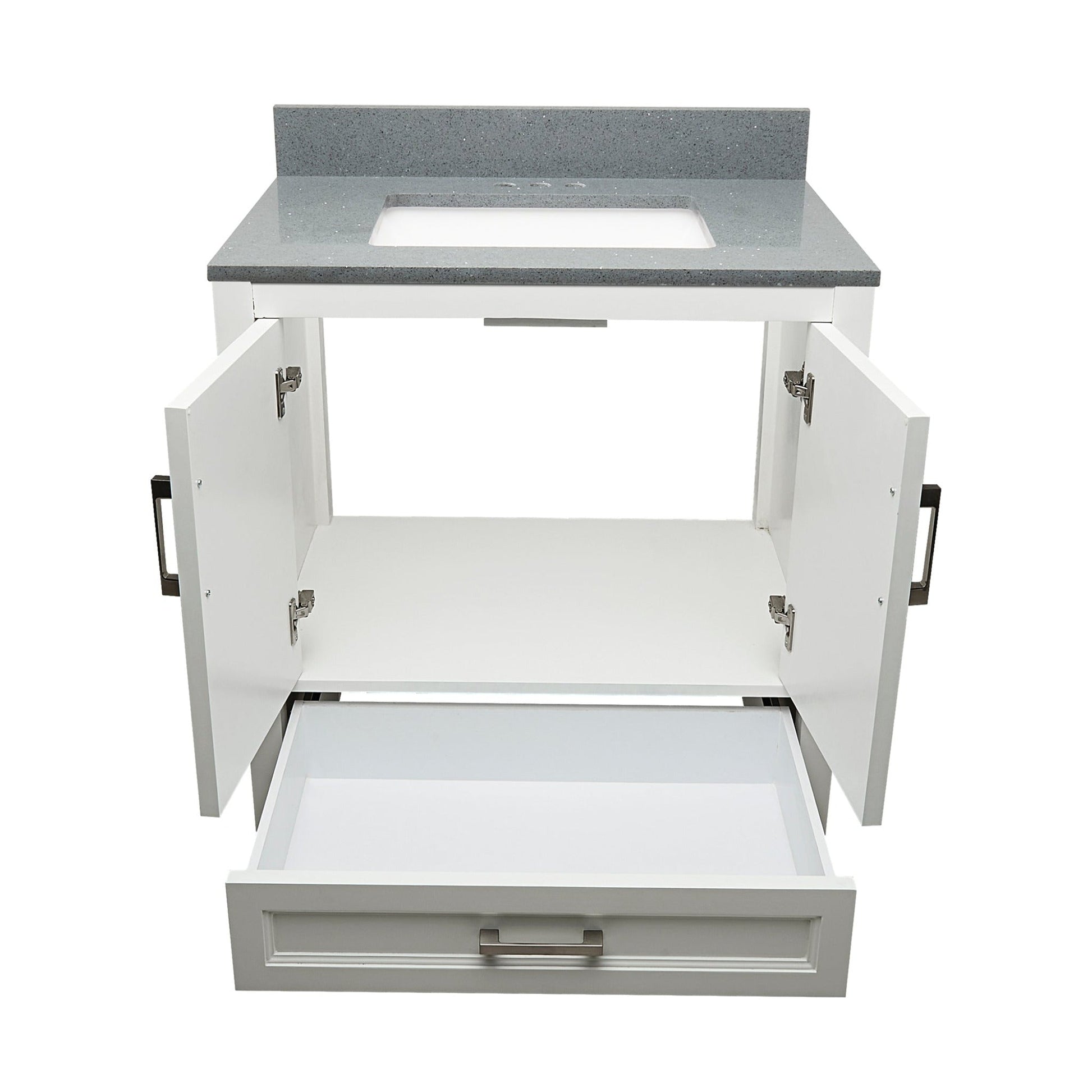 Ella’s Bubbles Nevado 31" White Bathroom Vanity With Galaxy Gray Quartz Stone Top With Backsplash and Sink