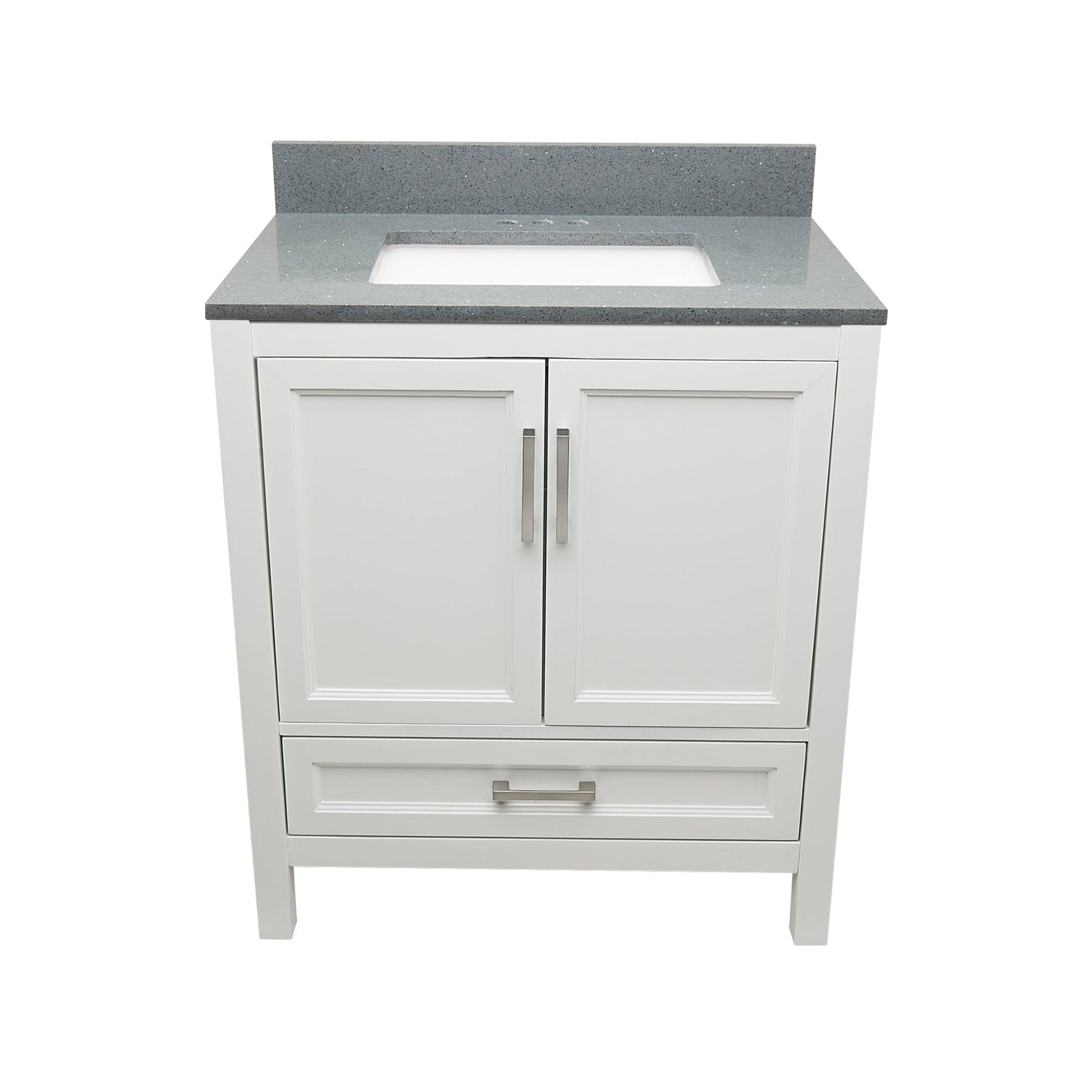 Ella’s Bubbles Nevado 31" White Bathroom Vanity With Galaxy Gray Quartz Stone Top With Backsplash and Sink