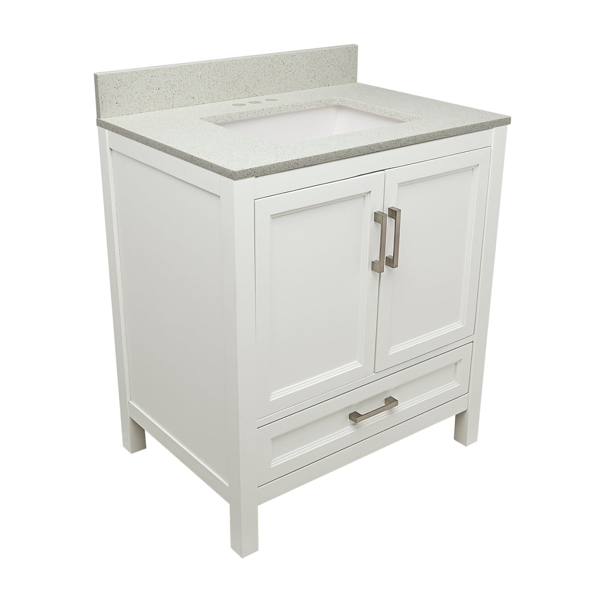 Ella’s Bubbles Nevado 31" White Bathroom Vanity With Galaxy White Quartz Stone Top With Backsplash and Sink