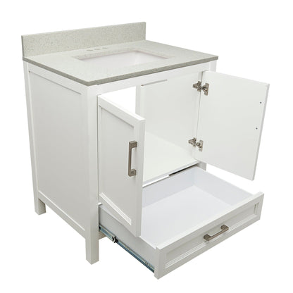 Ella’s Bubbles Nevado 31" White Bathroom Vanity With Galaxy White Quartz Stone Top With Backsplash and Sink