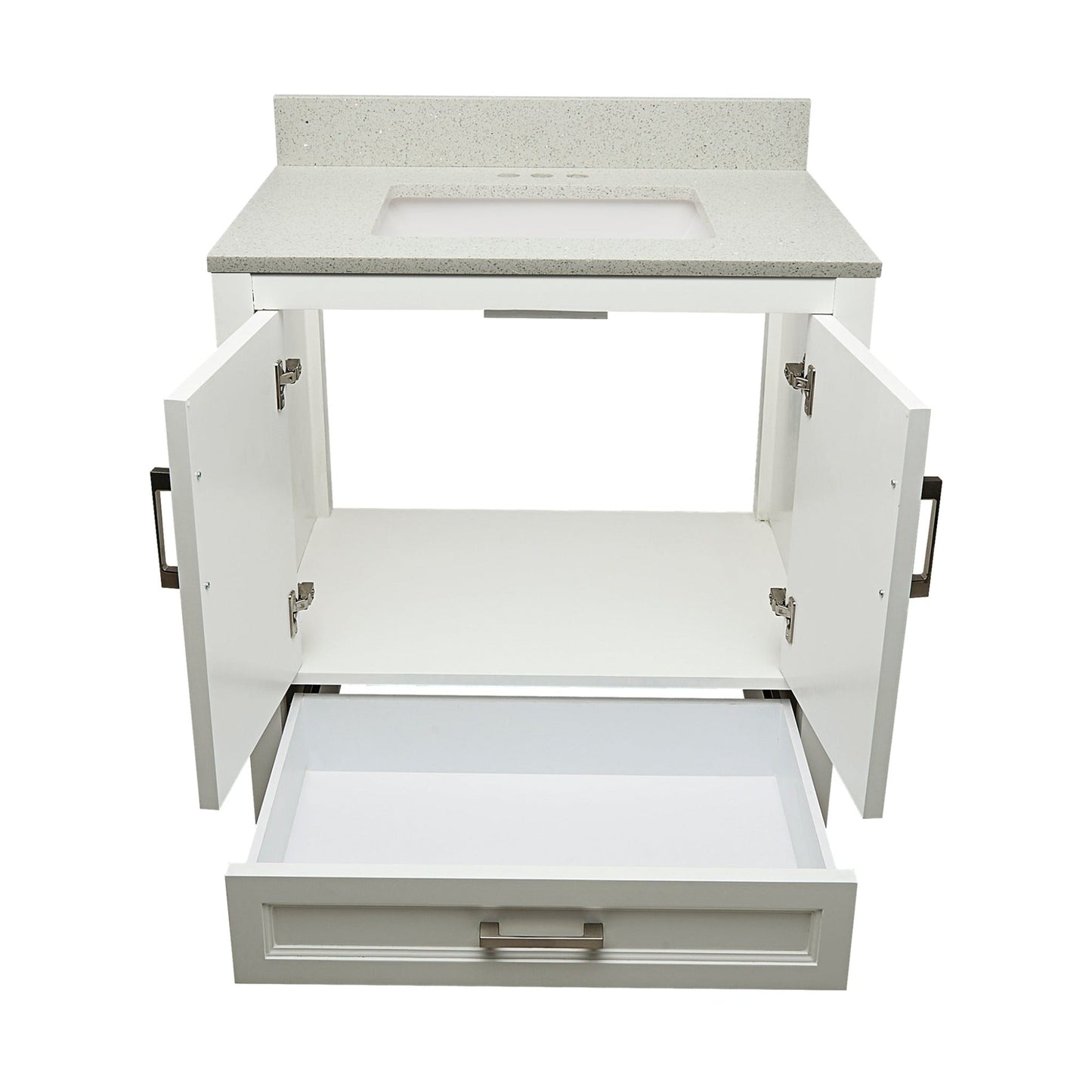 Ella’s Bubbles Nevado 31" White Bathroom Vanity With Galaxy White Quartz Stone Top With Backsplash and Sink