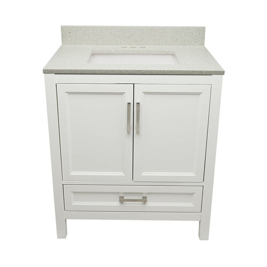 Ella’s Bubbles Nevado 31" White Bathroom Vanity With Galaxy White Quartz Stone Top With Backsplash and Sink