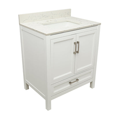 Ella’s Bubbles Nevado 31" White Bathroom Vanity With Lyra White Quartz Stone Top With Backsplash and Sink