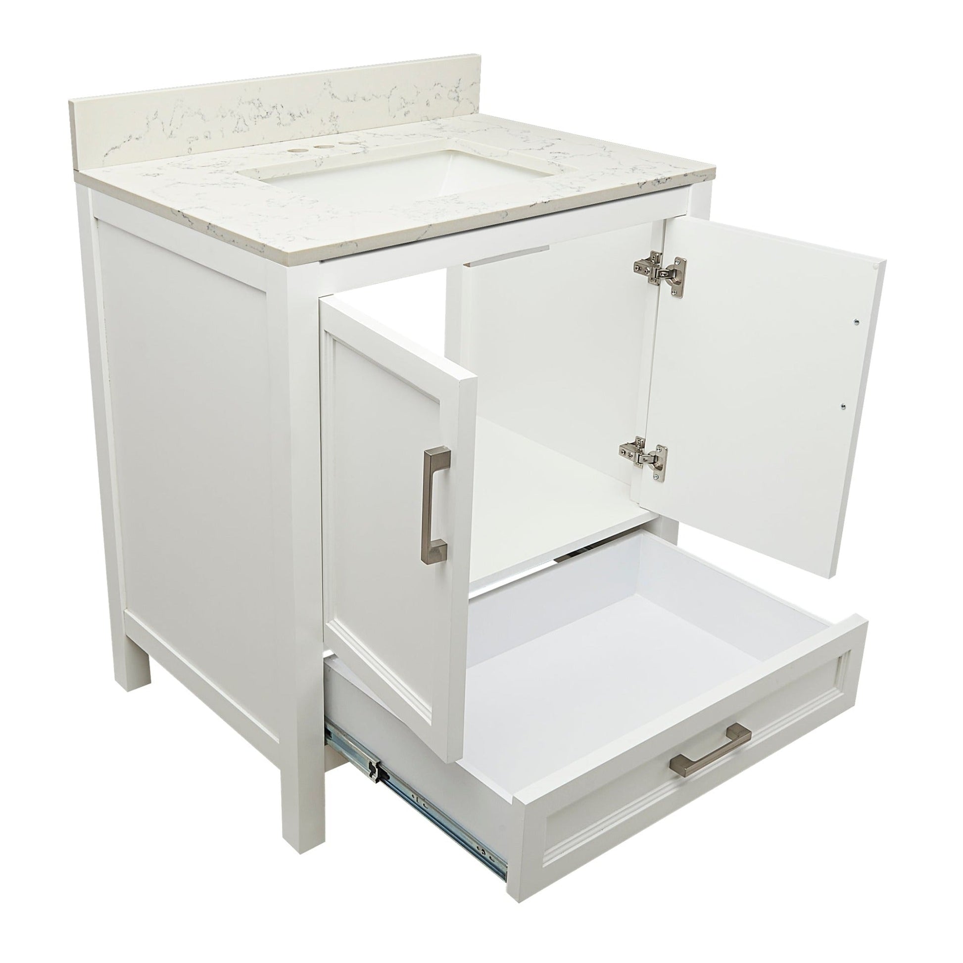 Ella’s Bubbles Nevado 31" White Bathroom Vanity With Lyra White Quartz Stone Top With Backsplash and Sink