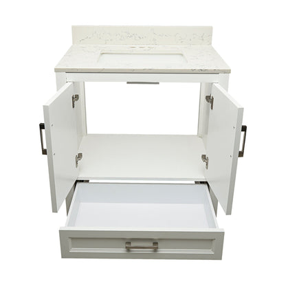 Ella’s Bubbles Nevado 31" White Bathroom Vanity With Lyra White Quartz Stone Top With Backsplash and Sink