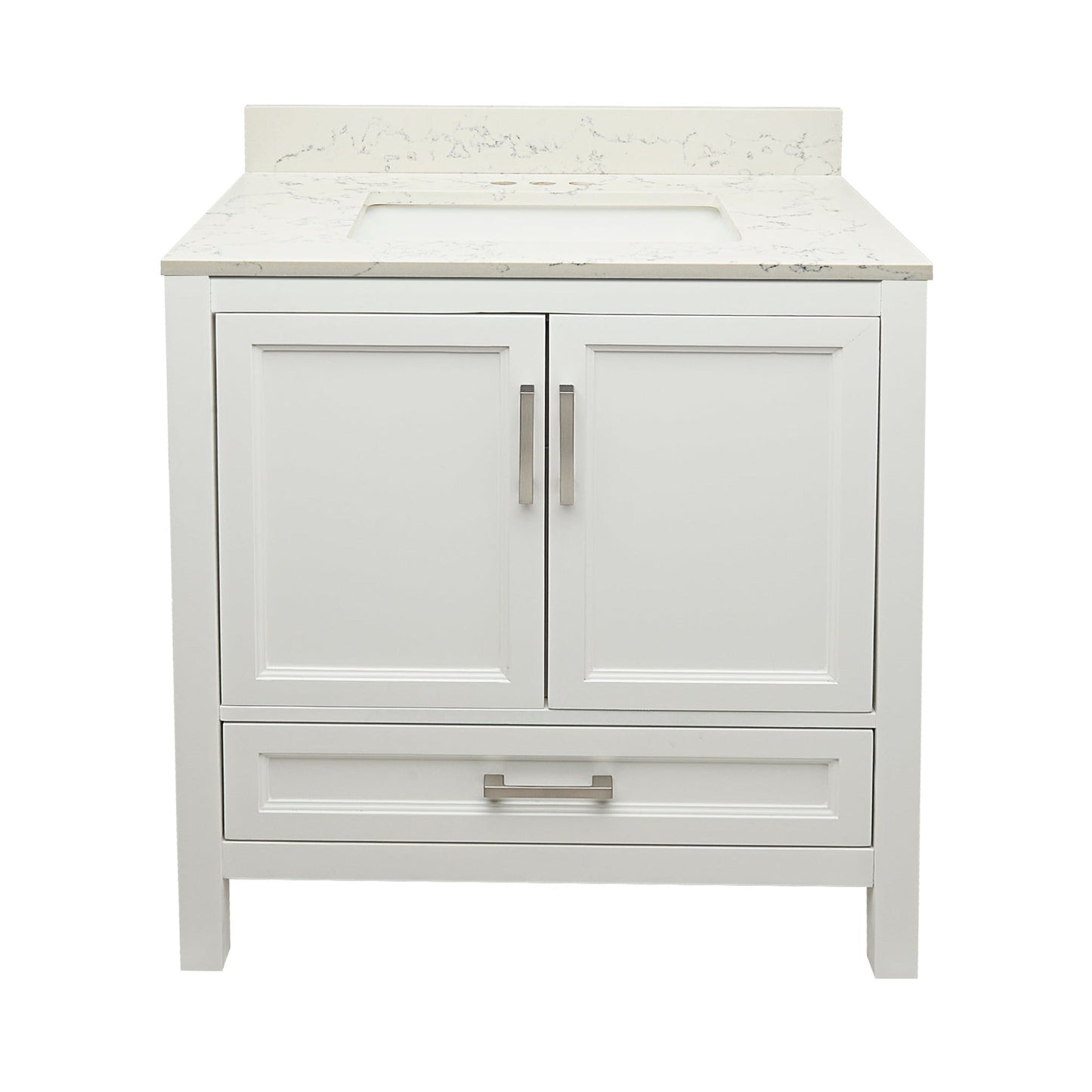 Ella’s Bubbles Nevado 31" White Bathroom Vanity With Lyra White Quartz Stone Top With Backsplash and Sink