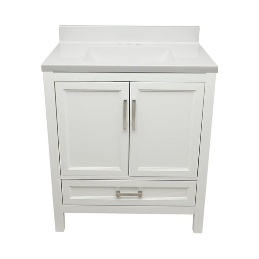 Ella’s Bubbles Nevado 31" White Bathroom Vanity With White Cultured Marble Top With White Backsplash and Sink