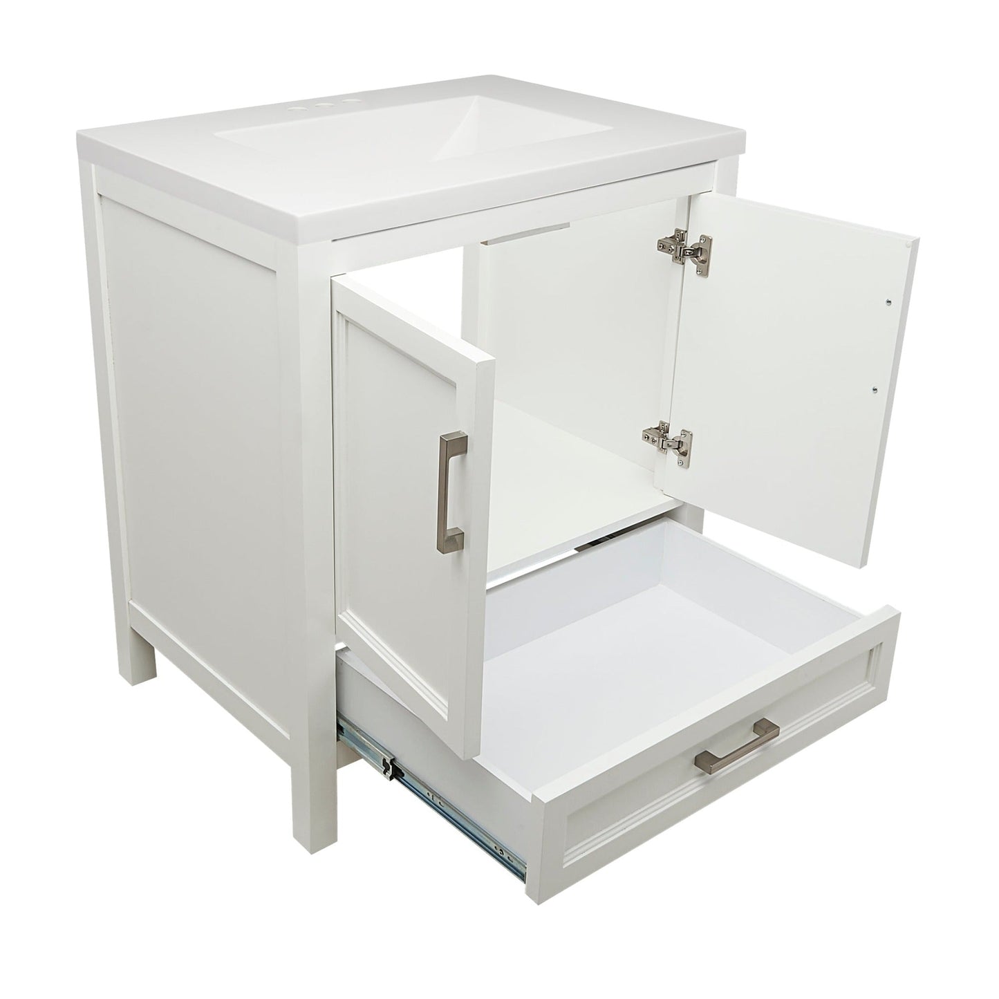 Ella’s Bubbles Nevado 31" White Bathroom Vanity With White Cultured Marble Top and Sink