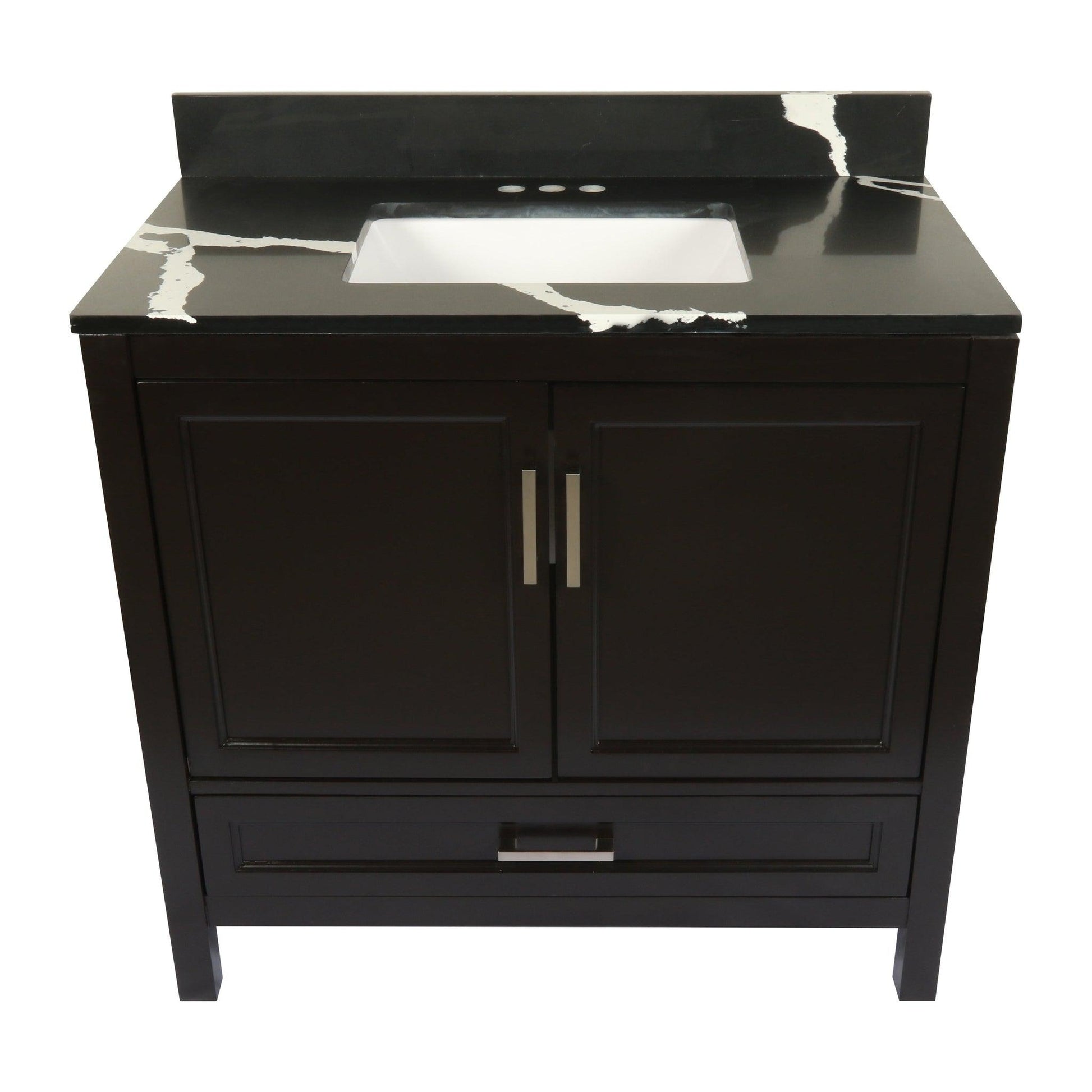 Ella’s Bubbles Nevado 37" Espresso Bathroom Vanity With Calacatta Black Quartz Stone Top With Backsplash and Sink