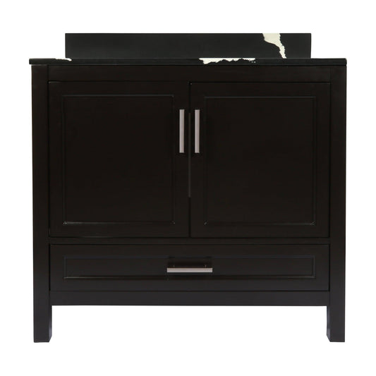 Ella’s Bubbles Nevado 37" Espresso Bathroom Vanity With Calacatta Black Quartz Stone Top With Backsplash and Sink