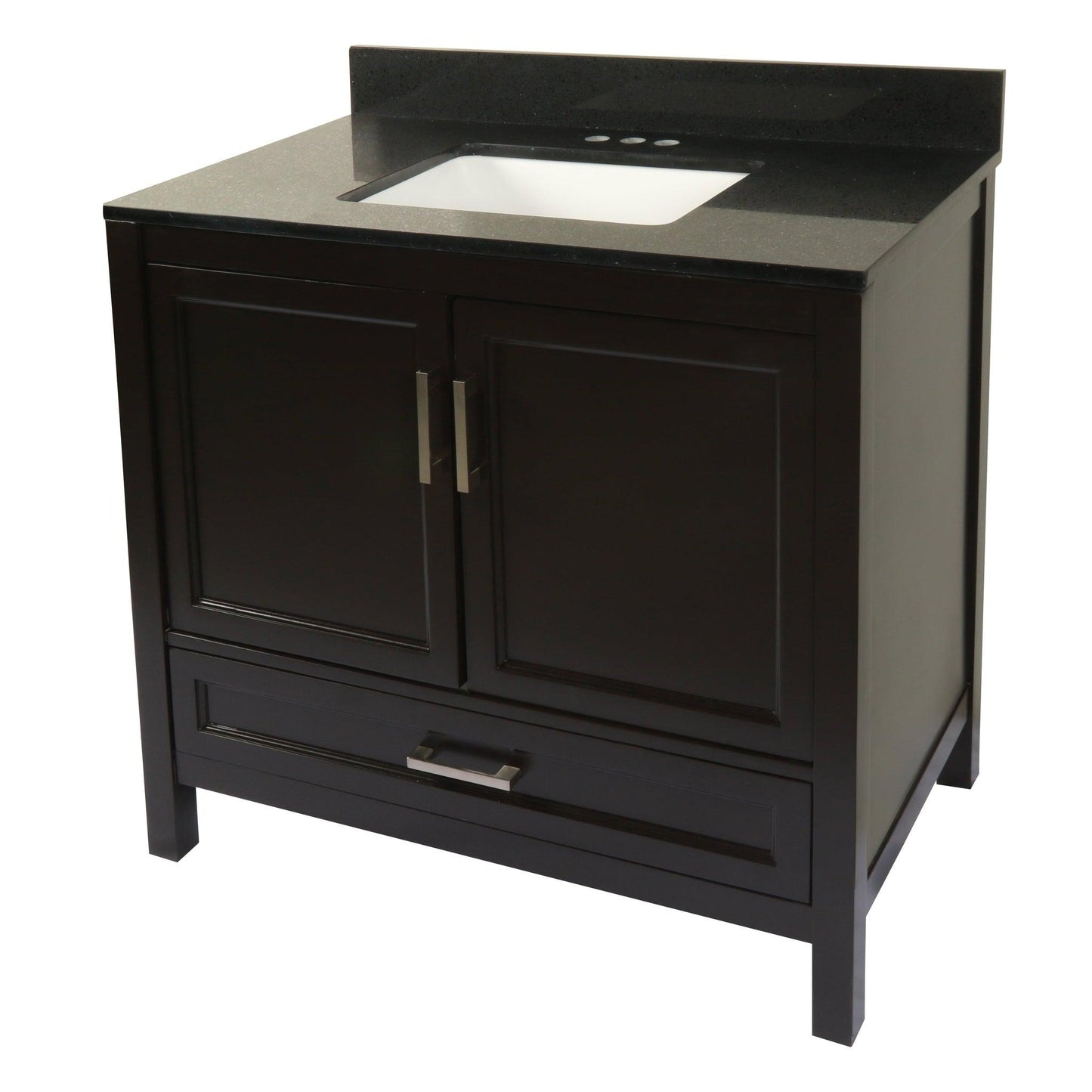 Ella’s Bubbles Nevado 37" Espresso Bathroom Vanity With Galaxy Black Quartz Stone Top With Backsplash and Sink